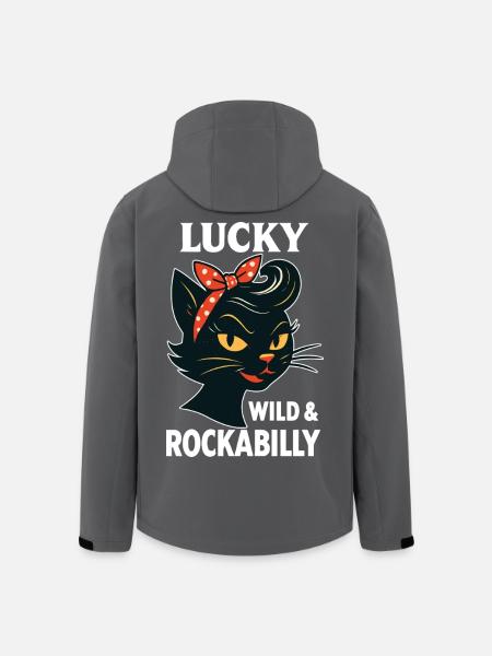 Lucky, Wild & Rockabilly : Black Retro Cat - Veste softshell homme en polyester recyclé Stanley/Stella - noir