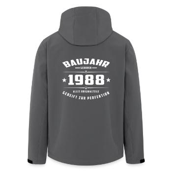 Baujahr - 1988 - Recycelte Männer Softshell-Jacke von Stanley/Stella - Schwarz - Hinten - AI Model Male 185 light (185cm)