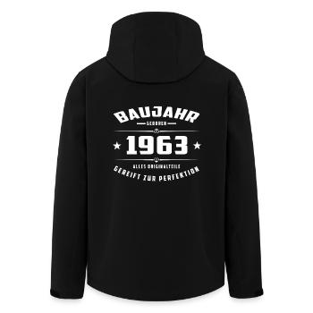 Baujahr - 1963 - Recycelte Männer Softshell-Jacke von Stanley/Stella - Schwarz - Hinten - AI Model Male 185 light (185cm)