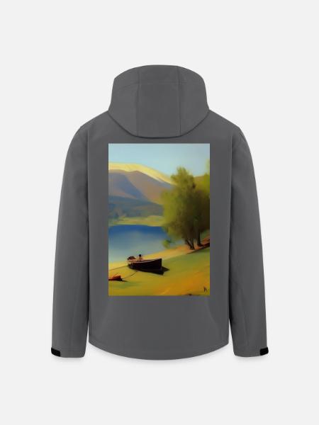 Landscape with lake, boat and mountains - Men’s Recycled Softshell Jacket by Stanley/Stella - black
