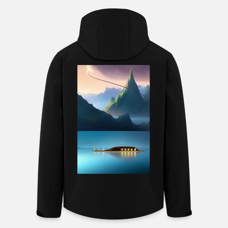 Landschaft mit See, Boot und Berge - Recycelte Männer Softshell-Jacke von Stanley/Stella - Schwarz