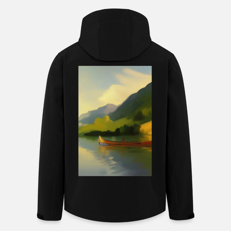 Landscape with lake, boat and mountains - Men’s Recycled Softshell Jacket by Stanley/Stella - black