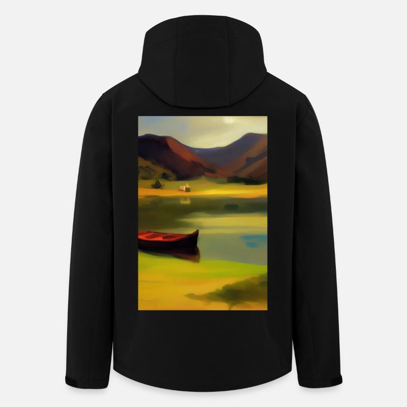 Landschaft mit See, Boot und Berge - Recycelte Männer Softshell-Jacke von Stanley/Stella - Schwarz