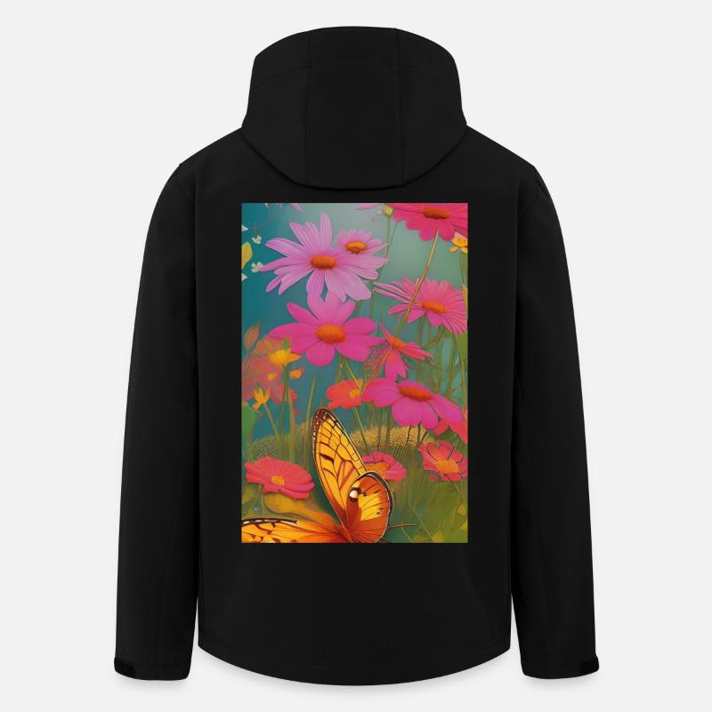 Fleurs et papillon - Veste softshell homme en polyester recyclé Stanley/Stella - noir