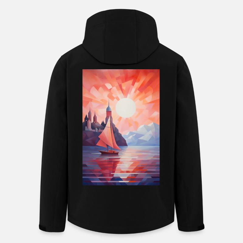 Maritime Landschaft im geometrischen Stil - Recycelte Männer Softshell-Jacke von Stanley/Stella - Schwarz