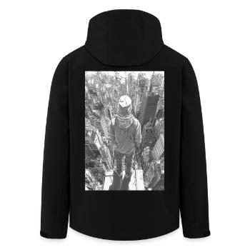 Hoodie over Skyline – Urban View - Men’s Recycled Softshell Jacket by Stanley/Stella - black - Back - AI Model Male 185 light (185cm)