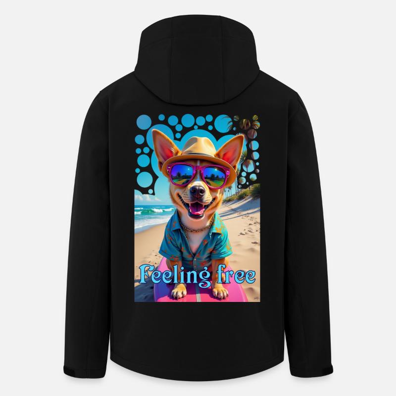 Lustiger Hund mit Brille beim Surfen Strandurlaub - Recycelte Männer Softshell-Jacke von Stanley/Stella - Schwarz