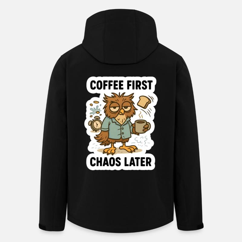 Kaffee zuerst Eule - Recycelte Männer Softshell-Jacke von Stanley/Stella - Schwarz
