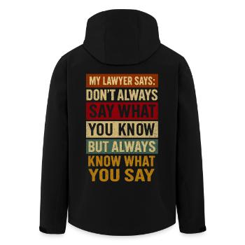 Legal Advice Motivational Quote T-Shirt  - Men’s Recycled Softshell Jacket by Stanley/Stella - black - Back - AI Model Male 185 light (185cm)