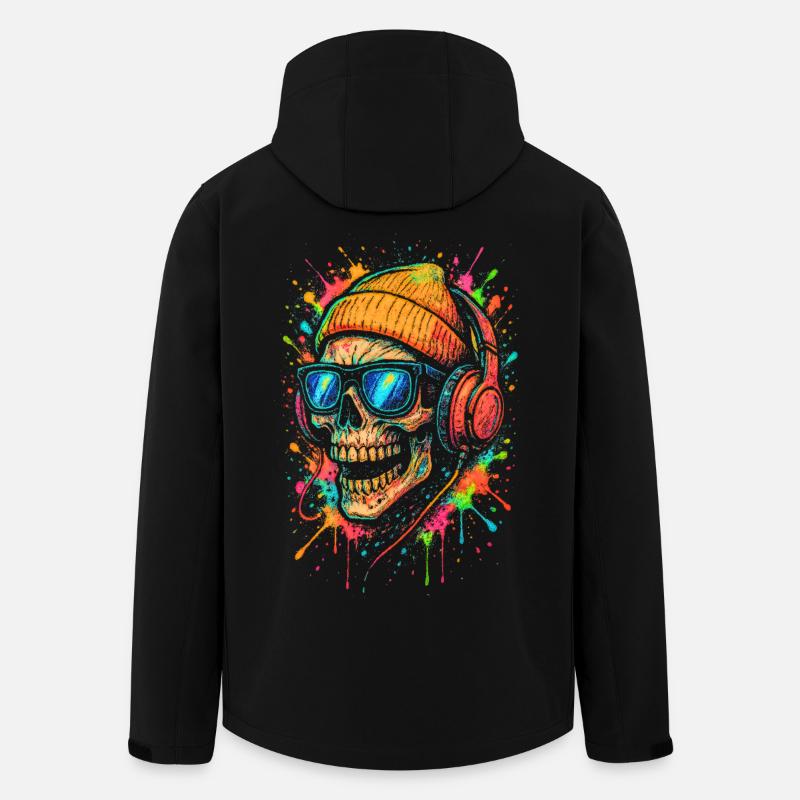 Buntes Skull mit Kopfhörern und Sonnenbrille - Recycelte Männer Softshell-Jacke von Stanley/Stella - Schwarz