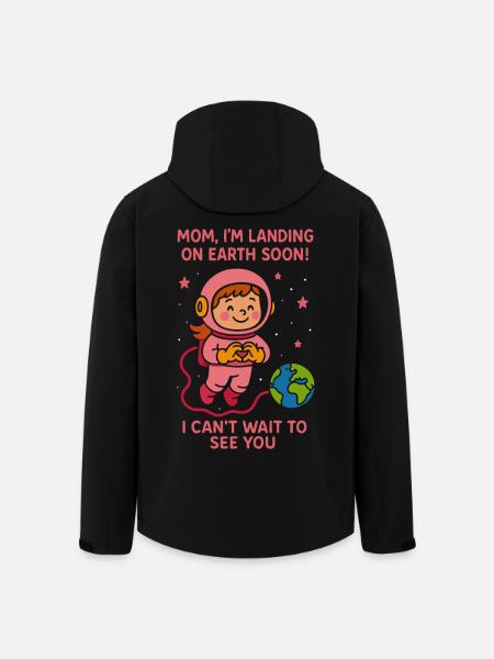 Mor Jeg lander snart Baby Girl Space Meddelelse - Stanley/Stella herre softshelljakke i genanvendt polyester - sort