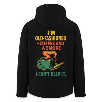 Altmodischer Kaffee und eine Zigarette - Recycelte Männer Softshell-Jacke von Stanley/Stella - Schwarz - Hinten - AI Model Male 185 light (185cm)