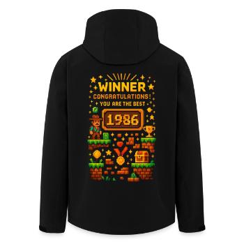 1986 Level Up Shirt for Retro Gamers and Birthdays - Men’s Recycled Softshell Jacket by Stanley/Stella - black - Back - AI Model Male 185 light (185cm)