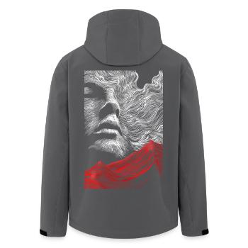Lignes faciales avec silhouette montagne rouge - Veste softshell homme en polyester recyclé Stanley/Stella - charbon - Dos - AI Model Male 185 light (185cm)