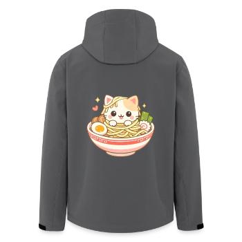 Kawaii Cat Ramen Noodles Anime Cat - Men’s Recycled Softshell Jacket by Stanley/Stella - black - Back - AI Model Male 185 light (185cm)