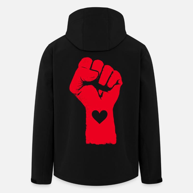 Röd näve med hjärta - Softshelljacka herr i återvunnen polyester Stanley/Stella - svart