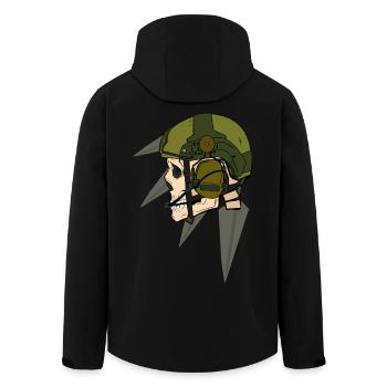 Skull Soldier Helmet Design with Headset - Men’s Recycled Softshell Jacket by Stanley/Stella - black - Back - AI Model Male 185 light (185cm)