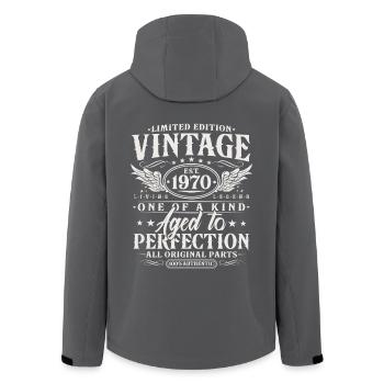 Vintage, années 1970, Vintage Born Cadeau d’anniversaire - Veste softshell homme en polyester recyclé Stanley/Stella - noir - Dos - AI Model Male 185 light (185cm)