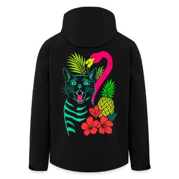 Tropische Katze & Flamingo - Sommer 2025 - Recycelte Männer Softshell-Jacke von Stanley/Stella - Schwarz - Hinten - AI Model Male 185 light (185cm)