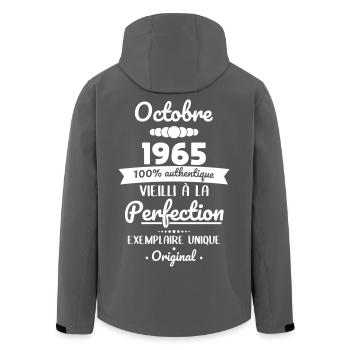 60th Birthday - October 1965 Original - Men’s Recycled Softshell Jacket by Stanley/Stella - black - Back - AI Model Male 185 light (185cm)