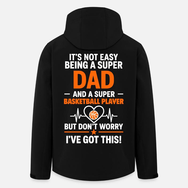 Cœur + Basketball – Super papa Basketteur - Veste softshell homme en polyester recyclé Stanley/Stella - noir