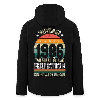 1986 – Vintage – Unique copy - Men’s Recycled Softshell Jacket by Stanley/Stella - black - Back - AI Model Male 185 light (185cm)