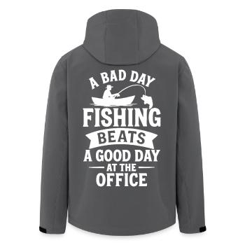 Angler Spruch: Lieber am Wasser als im Büro - Recycelte Männer Softshell-Jacke von Stanley/Stella - Schwarz - Hinten - AI Model Male 185 light (185cm)