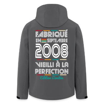 Anniversaire 18 ans - Fabriqué en Septembre 2008 - Veste softshell homme en polyester recyclé Stanley/Stella - noir - Dos - AI Model Male 185 light (185cm)