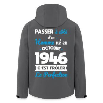 Anniversaire 80 ans - Né en Octobre 1946 - Veste softshell homme en polyester recyclé Stanley/Stella - noir - Dos - AI Model Male 185 light (185cm)