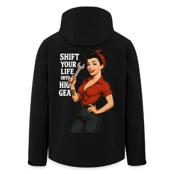 Pin-up Girl Autoschrauberin: Shift Your Life - Recycelte Männer Softshell-Jacke von Stanley/Stella - Schwarz - Hinten - AI Model Male 185 light (185cm)