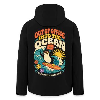 Penguin on vacation – Out of Office - Men’s Recycled Softshell Jacket by Stanley/Stella - black - Back - AI Model Male 185 light (185cm)