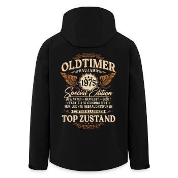 Vintage Car Year 1975 Vintage Birthday Gift - Men’s Recycled Softshell Jacket by Stanley/Stella - black - Back - AI Model Male 185 light (185cm)