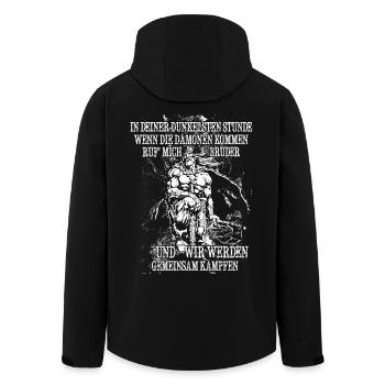 In deiner dunkelsten Stunde ruf mich! (hell) - Recycelte Männer Softshell-Jacke von Stanley/Stella - Schwarz - Hinten - AI Model Male 185 light (185cm)