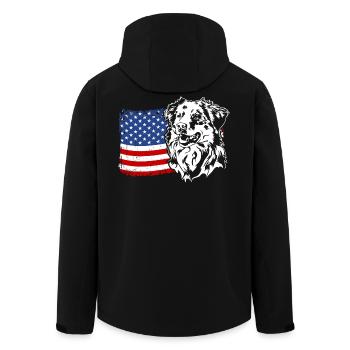 Australian Shepherd US America Flag Dog Wilsigns - Men’s Recycled Softshell Jacket by Stanley/Stella - black - Back - AI Model Male 185 light (185cm)