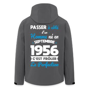 Anniversaire 70 ans - Né en Septembre 1956 - Veste softshell homme en polyester recyclé Stanley/Stella - noir - Dos - AI Model Male 185 light (185cm)