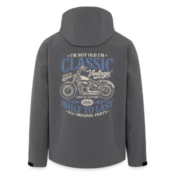 Vintage 1961 Born Motorcycle Birthday Gift - Men’s Recycled Softshell Jacket by Stanley/Stella - black - Back - AI Model Male 185 light (185cm)
