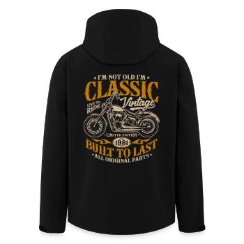 Vintage 1981 Born Motorcycle Birthday Gift - Men’s Recycled Softshell Jacket by Stanley/Stella - black - Back - AI Model Male 185 light (185cm)