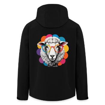 Schaf cool flauschig mit Brille bunter Hintergrund - Recycelte Männer Softshell-Jacke von Stanley/Stella - Schwarz - Hinten - AI Model Male 185 light (185cm)