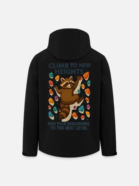 Bouldering Raccoon Motivation: Climb New Heights - Men’s Recycled Softshell Jacket by Stanley/Stella - black