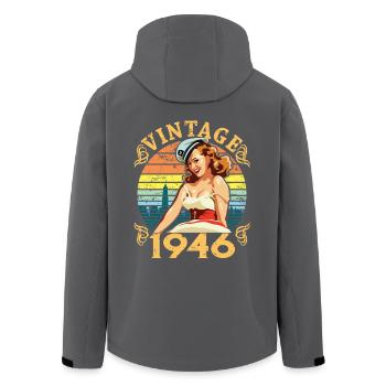 Retro Pin-up Girl Vintage 1946, 76 Years Old - Men’s Recycled Softshell Jacket by Stanley/Stella - black - Back - AI Model Male 185 light (185cm)