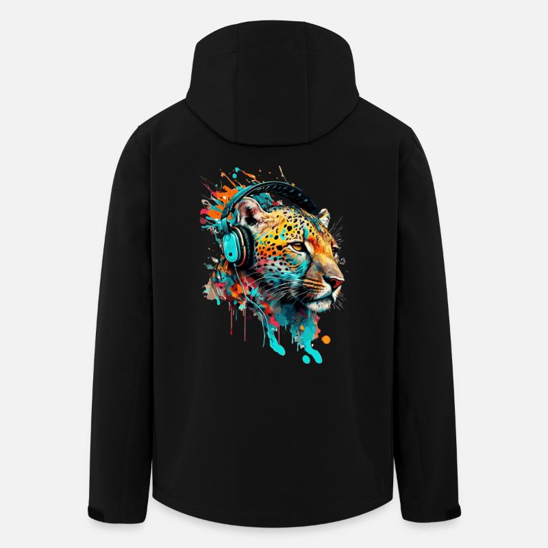 Leopard mit Kopfhörern DJ - Recycelte Männer Softshell-Jacke von Stanley/Stella - Schwarz
