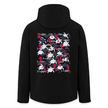 Raie, requin, dauphin, tortue de mer, hippocampe - Veste softshell homme en polyester recyclé Stanley/Stella - noir - Dos - AI Model Male 185 light (185cm)