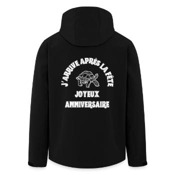 J'arrive après la Fête JOYEUX ANNIVERSAIRE - Veste softshell homme en polyester recyclé Stanley/Stella - noir - Dos - AI Model Male 185 light (185cm)