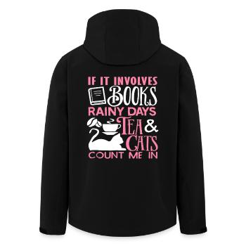 If It Involves Books Rainy Days Tea And Cats - Men’s Recycled Softshell Jacket by Stanley/Stella - black - Back - AI Model Male 185 light (185cm)