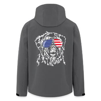 BOUVIER DES FLANDRES Amerika Fahne Brille Wilsigns - Recycelte Männer Softshell-Jacke von Stanley/Stella - Schwarz - Hinten - AI Model Male 185 light (185cm)