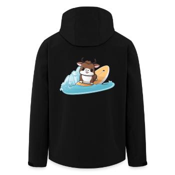 surfende Kuh, Sportliches Tierdesign - Recycelte Männer Softshell-Jacke von Stanley/Stella - Schwarz - Hinten - AI Model Male 185 light (185cm)