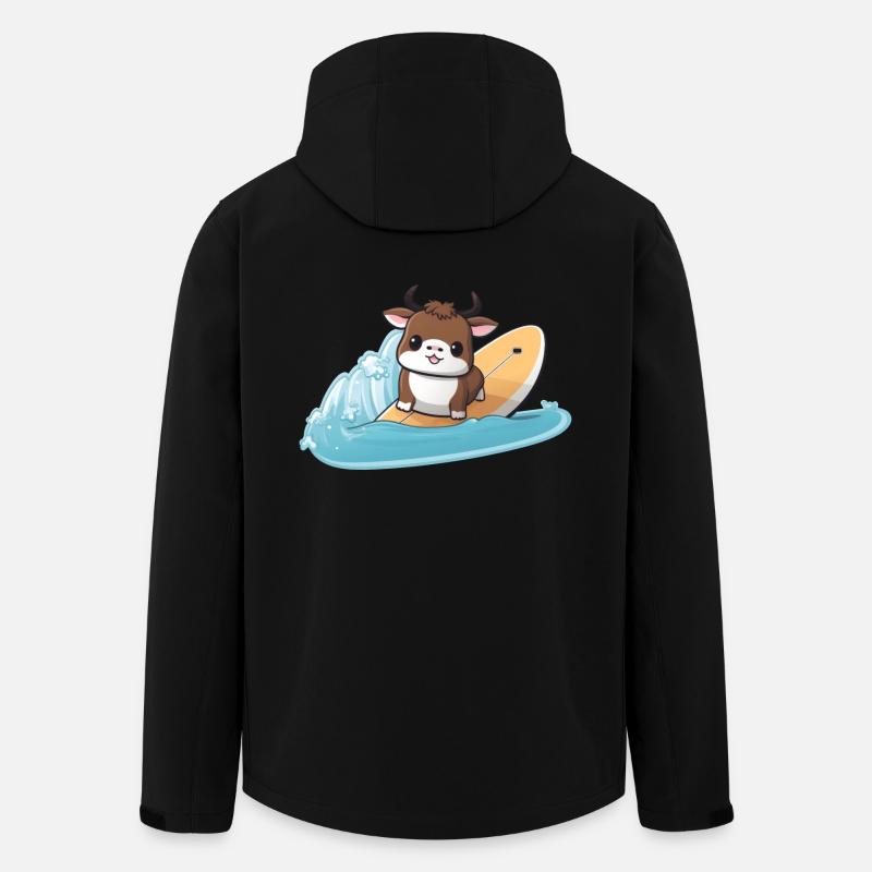 surfende Kuh, Sportliches Tierdesign - Recycelte Männer Softshell-Jacke von Stanley/Stella - Schwarz