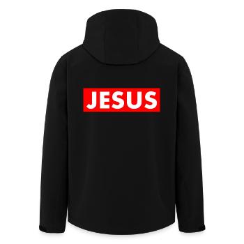 Jesus - Recycelte Männer Softshell-Jacke von Stanley/Stella - Schwarz - Hinten - AI Model Male 185 light (185cm)