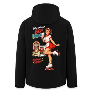 50s Diner Pin-Up on Roller Skates - Men’s Recycled Softshell Jacket by Stanley/Stella - black - Back - AI Model Male 185 light (185cm)