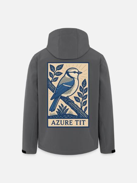 Retro Azurblå Tit Fugl Plakat til Fuglekiggere og Natur L - Stanley/Stella herre softshelljakke i genanvendt polyester - sort